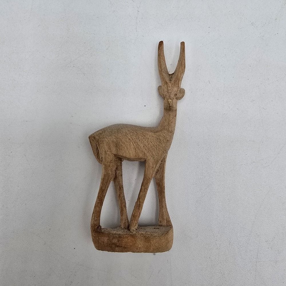 Tiny Miniature Vtg Hand carved Wooden Horned Antelope Gazelle Impala Figurine‎
